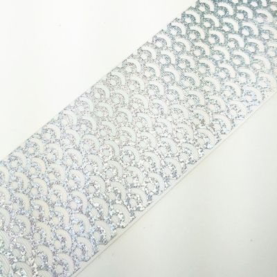 Spot Silver Laser Foil Printed White Grosgrain Ribbon Fish-scale
