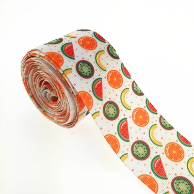Heat-Transfer Printed Grosgrain Ribbon Fruits Dots