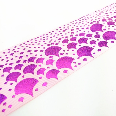 Pink Laser Foil Printed Grosgrain Ribbon