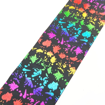 Colorful Foil Printed Black Grosgrain Ribbon