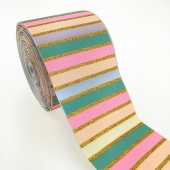 Gold Glitter Printed Grosgrain Ribbon Colorful Stripes