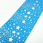 Foil Stamping Printed Blue Grosgrain Ribbon Stars Dots