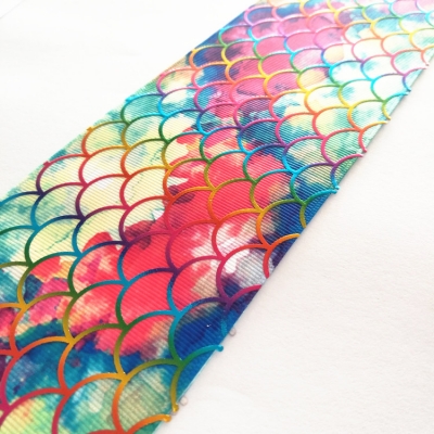 Tie-dye Colorful Foil Printed Grosgrain Ribbon Fish-scale