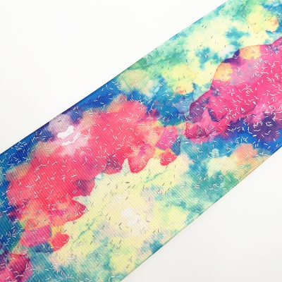 Tie-dye Heat Transfer Silver Glitter Foil Stamping Grosgrain Ribbon