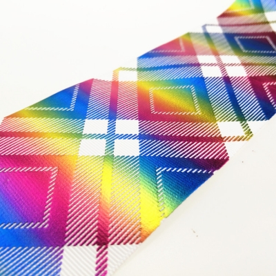 Rainbow Foil Printed Grosgrain Ribbon Checkered