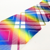 Rainbow Foil Printed Grosgrain Ribbon Checkered