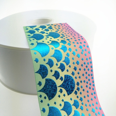 Rainbow Heat-transfer Laser Foil Printed  Grosgrain Ribbon