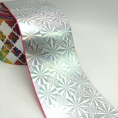 Silver Laser Foil Printed Grosgrain Ribbon A Silver Radial Pattern
